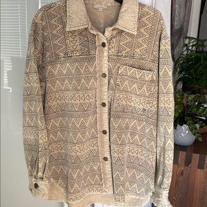 La Miel Unisex Tribal Southwestern Corduroy Raw Hem Shacket Size M